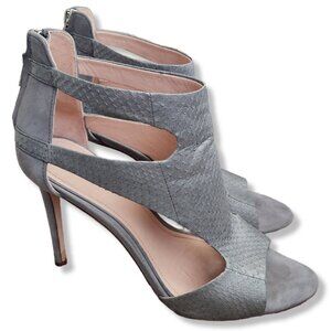 AD &‎ Daughters Armistead Sz 8 Embossed Snake Suede Grey Leather Peep Toe Heels